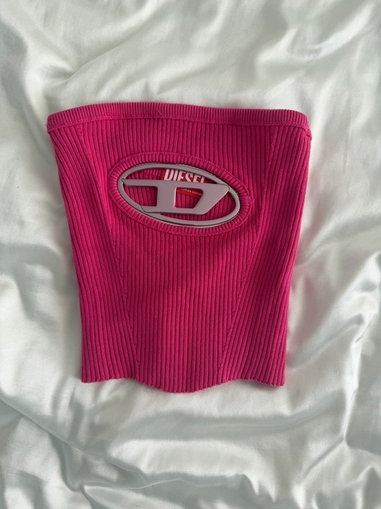Diesel Tops - Diesel Hot Pink Ribbed Logo Tube Top